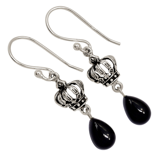 Celtic Crown - Black Onyx - Brazil 925 Silver Earrings Jewelry ALLE-17664