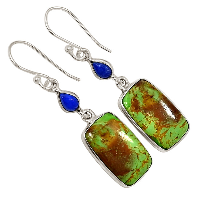 Composite Mohave Green Turquoise & Lapis 925 Silver Earrings Jewelry ALLE-17849