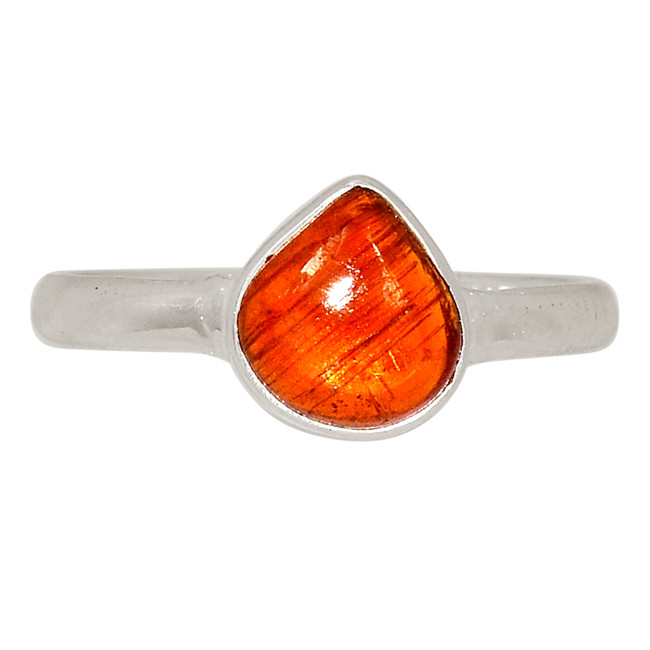 Natural Cabochon Orange Kyanite - India 925 Silver Ring Jewelry s.9 ALLR-28725