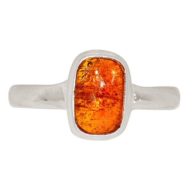 Natural Cabochon Orange Kyanite - India 925 Silver Ring Jewelry s.8 ALLR-28730