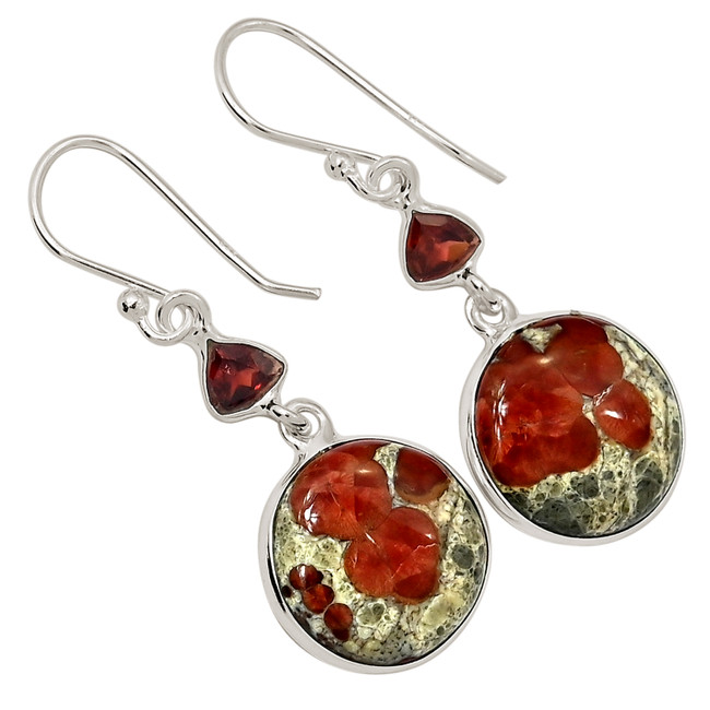 Natural Peanut Obsidian & Garnet 925 Sterling Silver Earrings Jewelry ALLE-18002