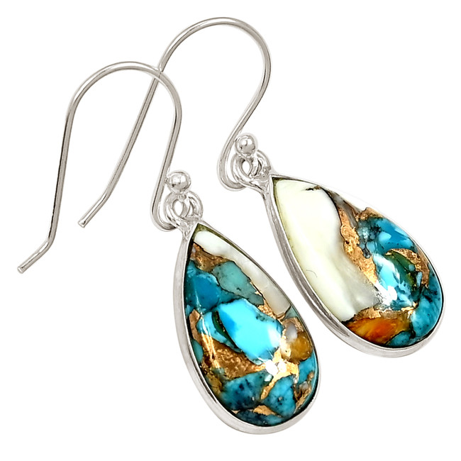 Composite Spiny Oyster & Arizona Turquoise 925 Silver Earrings ALLE-17868