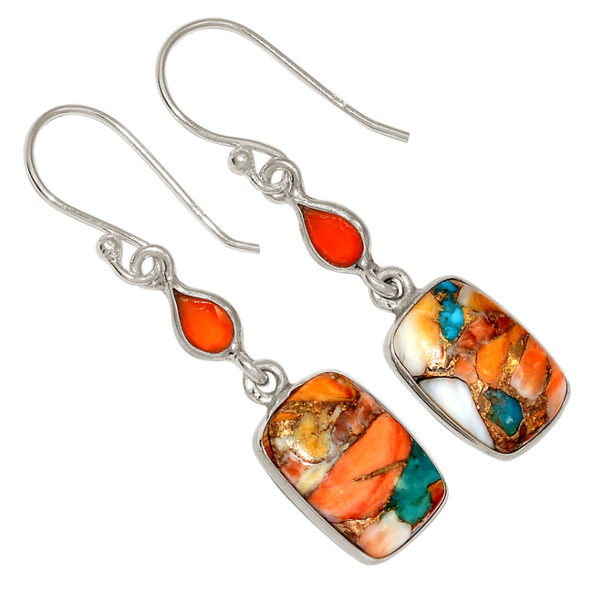 Composite Spiny Oyster & Arizona Turquoise 925 Silver Earrings ALLE-17540
