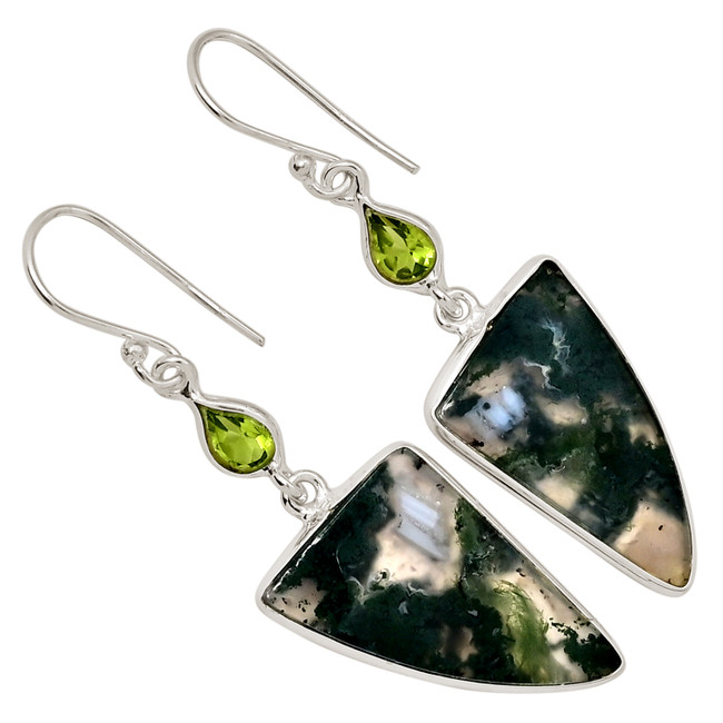 Natural Moss Agate - India & Peridot 925 Silver Earrings Jewelry ALLE-18013