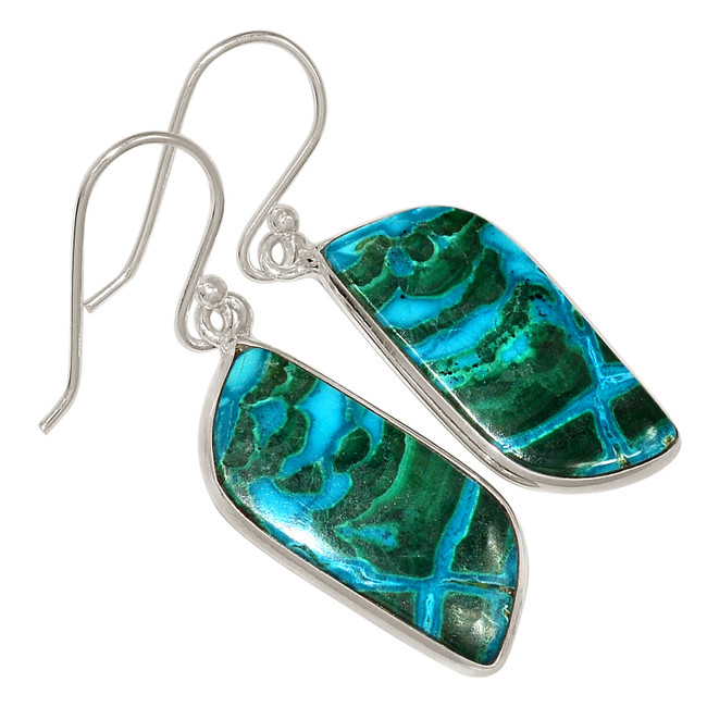 Natural Malachite In Chrysocolla - Congo 925 Silver Earrings Jewelry ALLE-18194