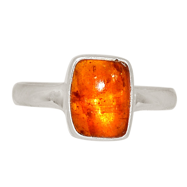 Natural Cabochon Orange Kyanite - India 925 Silver Ring Jewelry s.6 ALLR-28728