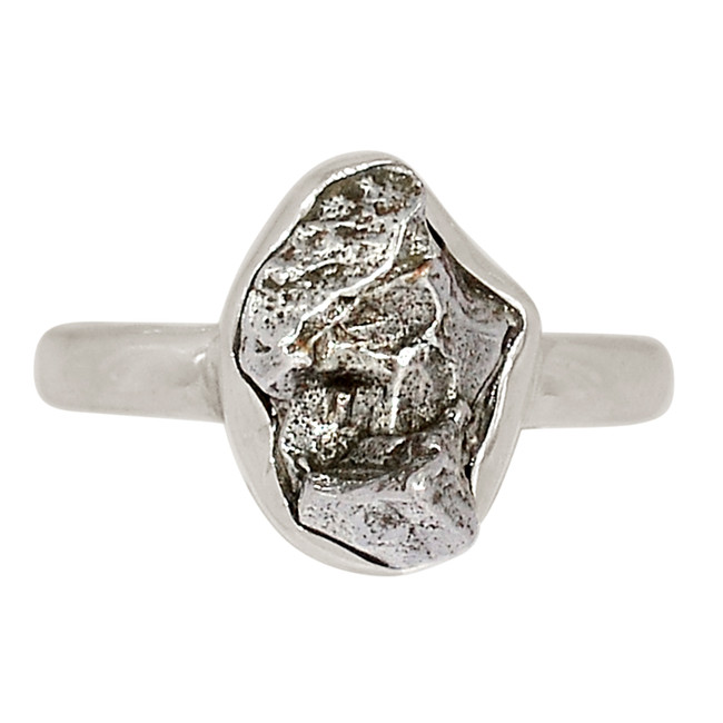 Natural Meteorite Campo Del Cielo - Argentina 925 Silver Ring s.8 ALLR-28531