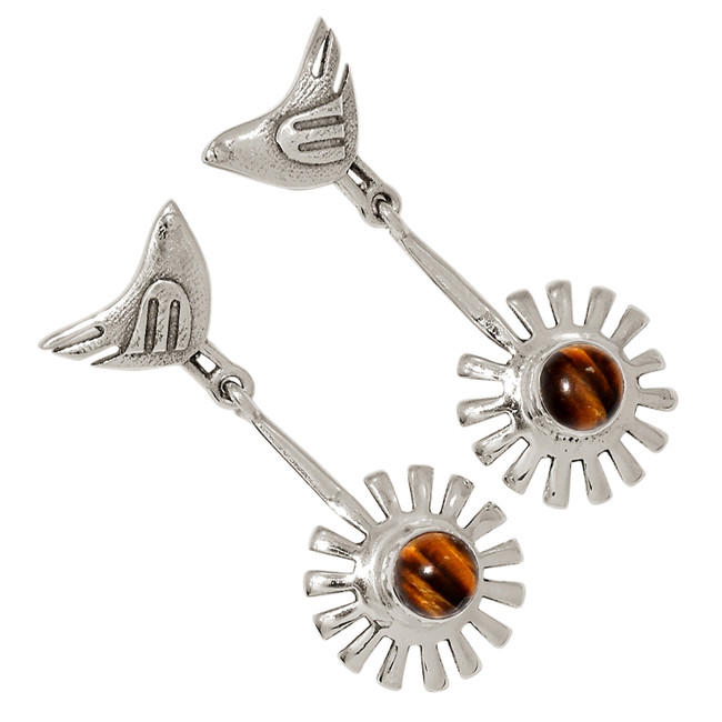 Dove - Natural Tiger Eye - South Africa 925 Silver Earrings Jewelry ALLE-18100