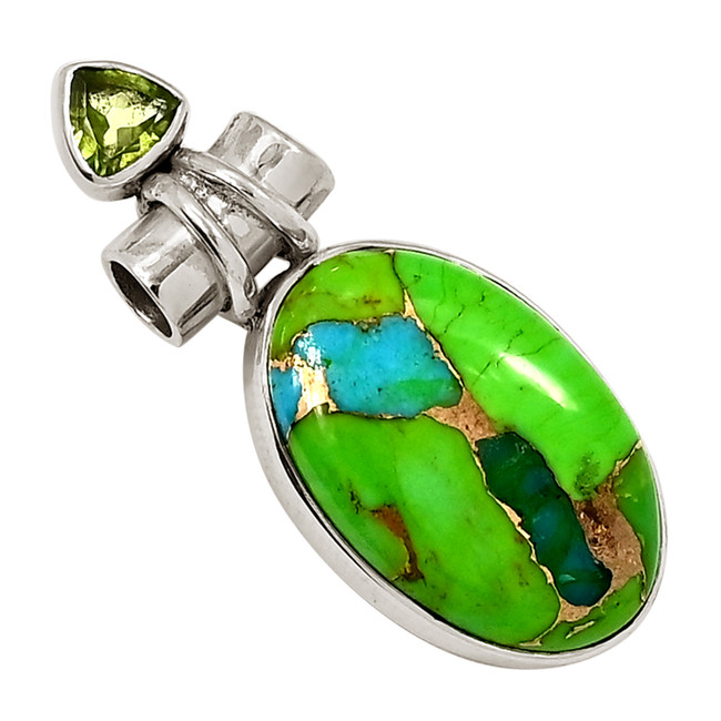 Composite Blue Turquoise In Green Mohave & Peridot 925 Silver Pendant ALLP-27581