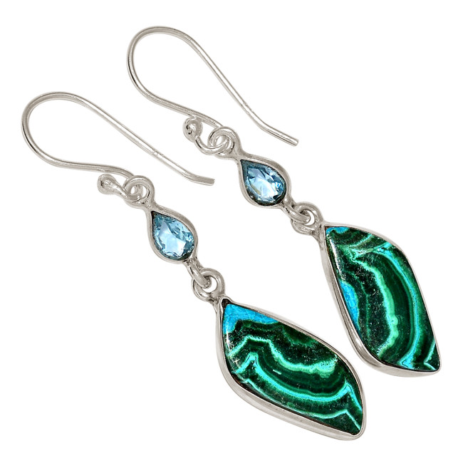 Natural Malachite In Chrysocolla - Congo 925 Silver Earrings Jewelry ALLE-17531
