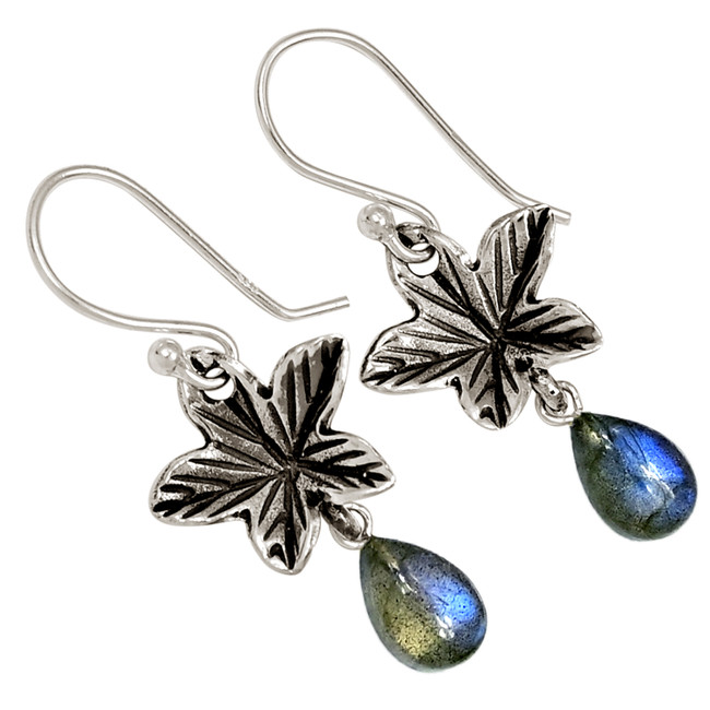 Natural Labradorite - Madagascar 925 Sterling Silver Earrings Jewelry ALLE-17924