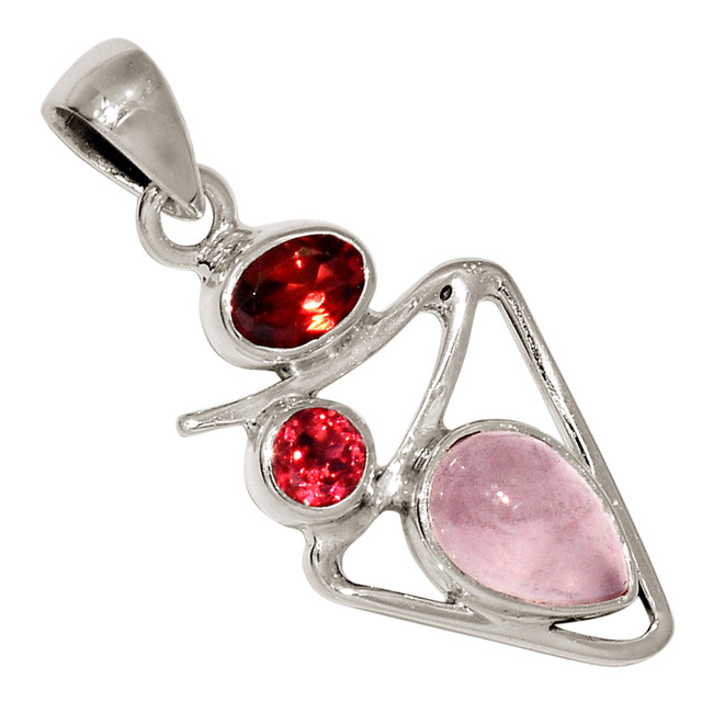 Natural Rose Quartz - Madagascar & Garnet 925 Silver Pendant Jewelry ALLP-27408