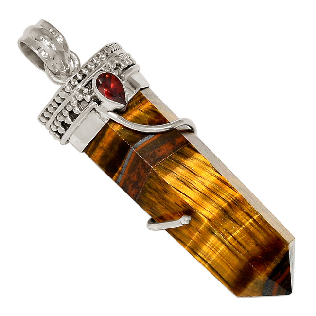 Natural Tiger Eye & Garnet 925 Sterling Silver Pendant Jewelry ALLP-28029