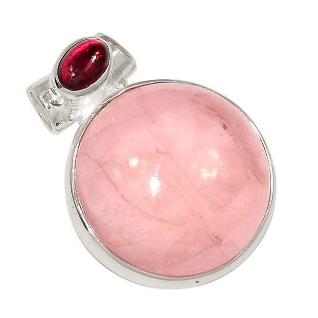 Natural Rose Quartz & Garnet 925 Sterling Silver Pendant Jewelry ALLP-28043