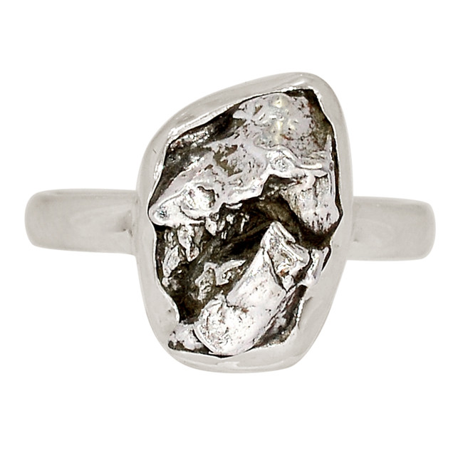 Natural Meteorite Campo Del Cielo - Argentina 925 Silver Ring s.8 ALLR-28526