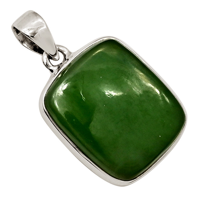 Natural Canadian Nephrite Jade 925 Sterling Silver Pendant Jewelry ALLP-27713