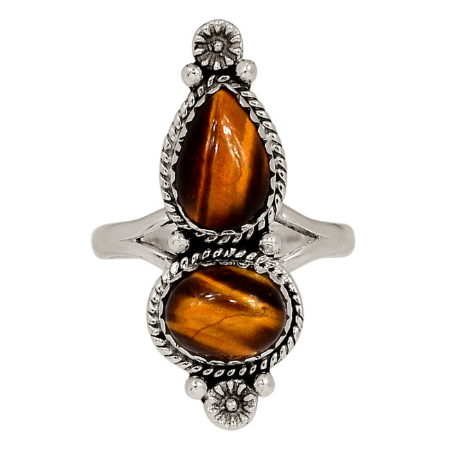Southwest - Natural Tiger Eye - Africa 925 Silver Ring Jewelry s.8 ALLR-29549