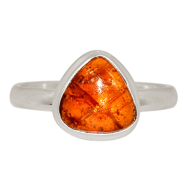 Natural Cabochon Orange Kyanite - India 925 Silver Ring Jewelry s.7.5 ALLR-28724