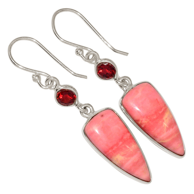 Natural Australian Pink Opal & Garnet 925 Silver Earrings Jewelry ALLE-17463