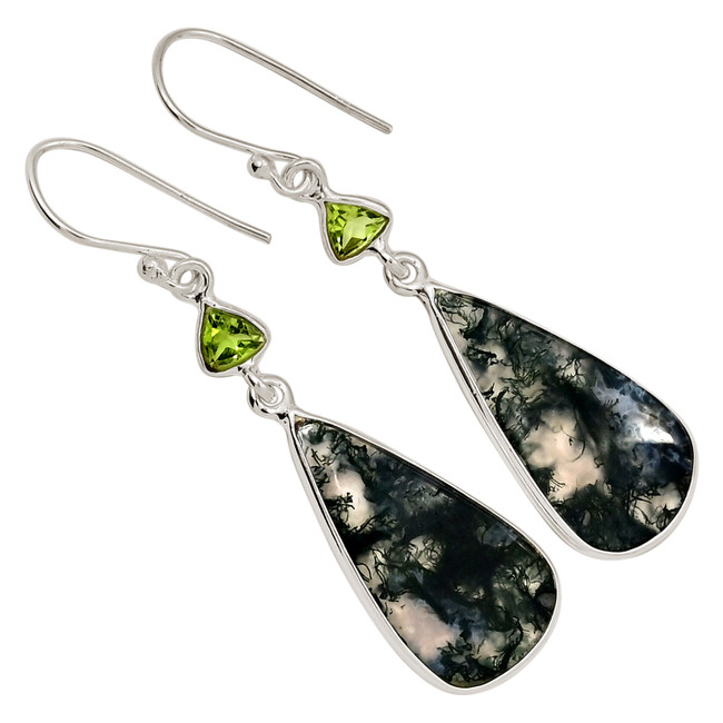 Natural Moss Agate - India & Peridot 925 Silver Earrings Jewelry ALLE-18012