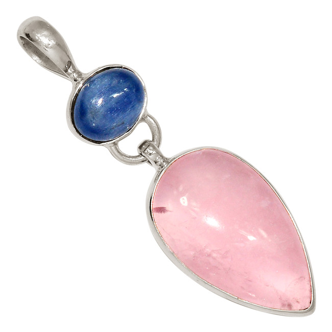 Natural Rose Quartz - Madagascar & Kyanite 925 Silver Pendant Jewelry ALLP-27398