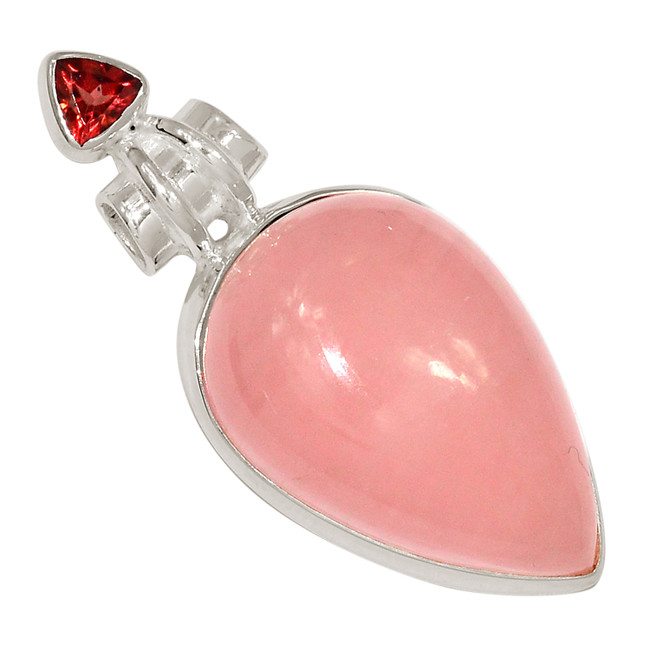 Natural Rose Quartz & Garnet 925 Sterling Silver Pendant Jewelry ALLP-28045