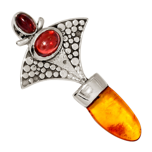 Natural Baltic Amber & Garnet 925 Sterling Silver Pendant Jewelry ALLP-27237