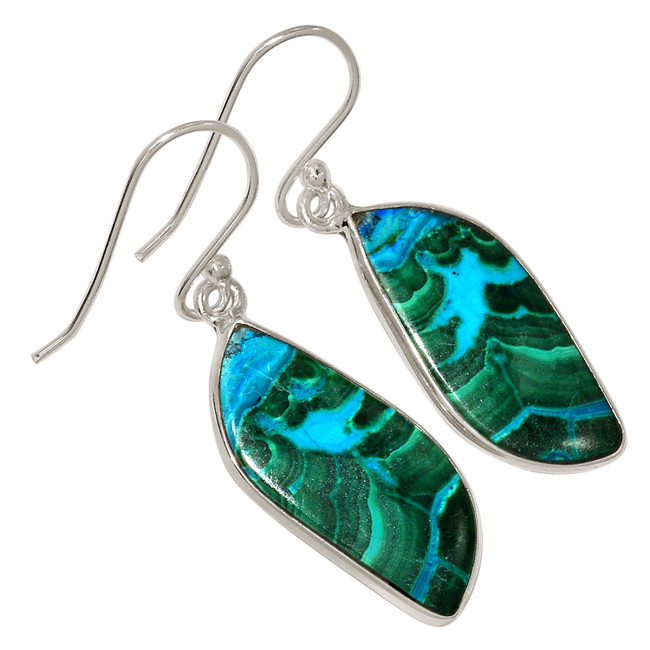 Natural Malachite In Chrysocolla - Congo 925 Silver Earrings Jewelry ALLE-18198