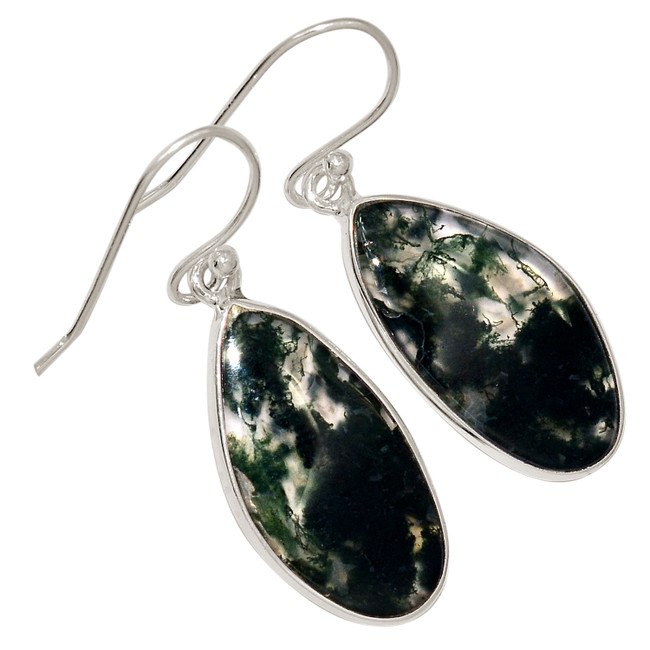Natural Moss Agate - India 925 Sterling Silver Earrings Jewelry ALLE-17583