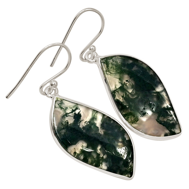 Natural Moss Agate - India 925 Sterling Silver Earrings Jewelry ALLE-18018