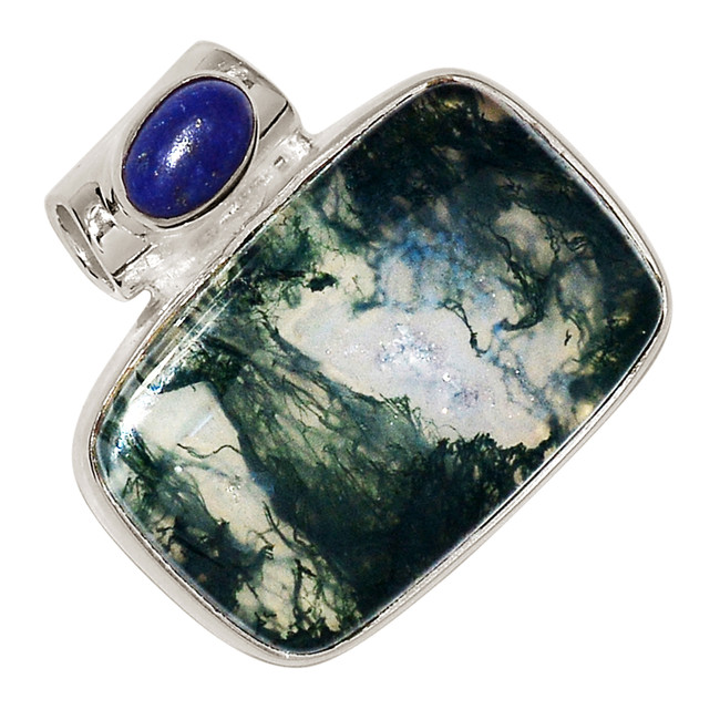 Natural Moss Agate - India & Lapis 925 Silver Pendant Jewelry ALLP-27910