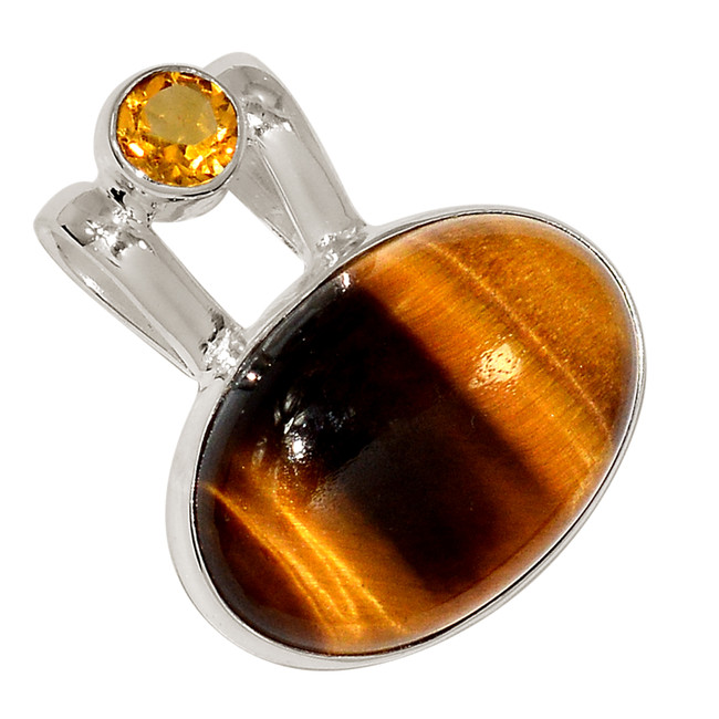 Natural Tiger Eye & Citrine 925 Sterling Silver Pendant Jewelry ALLP-28036