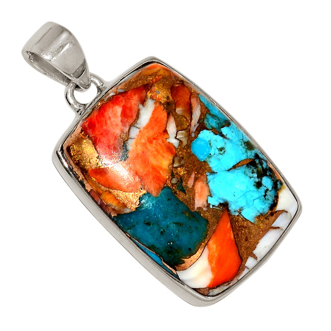 Composite Spiny Oyster & Arizona Turquoise 925 Silver Pendant Jewelry ALLP-27222