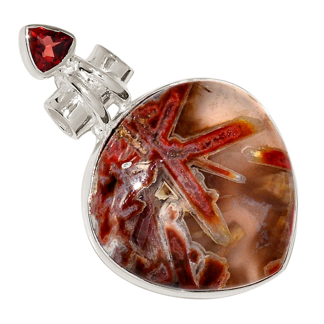 Natural Tube Agate - Turkish & Garnet 925 Silver Pendant Jewelry ALLP-27992