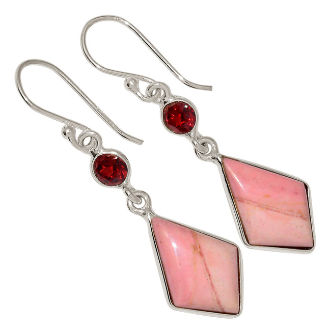 Natural Australian Pink Opal & Garnet 925 Silver Earrings Jewelry ALLE-17466