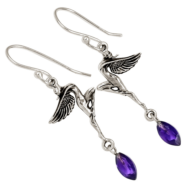 Fairy - Natural Amethyst - African 925 Silver Earrings Jewelry ALLE-17853
