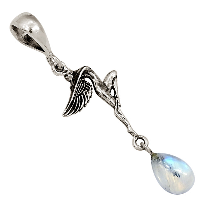 Fairy - Natural Rainbow Moonstone - India 925 Silver Pendant Jewelry ALLP-27624