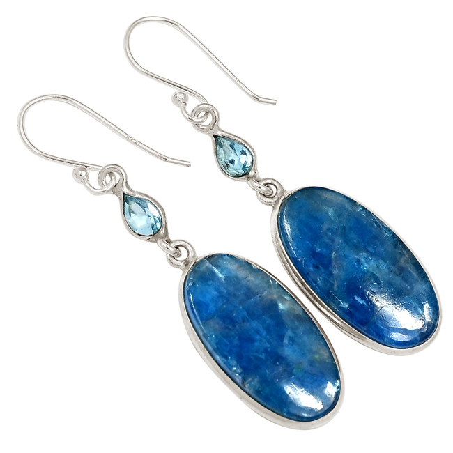 Natural Neon Blue Apatite & Blue Topaz 925 Silver Earrings Jewelry ALLE-17789