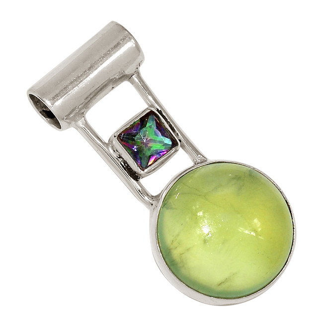 Natural Prehnite & Rainbow Quartz 925 Sterling Silver Pendant Jewelry ALLP-28014
