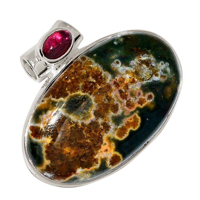 Natural Ocean Jasper - Madagascar & Garnet 925 Silver Pendant Jewelry ALLP-27755