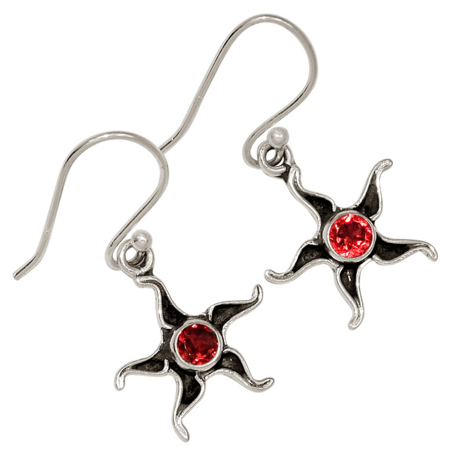 Sun - Natural Garnet - Madagascar 925 Silver Earrings Jewelry ALLE-17559