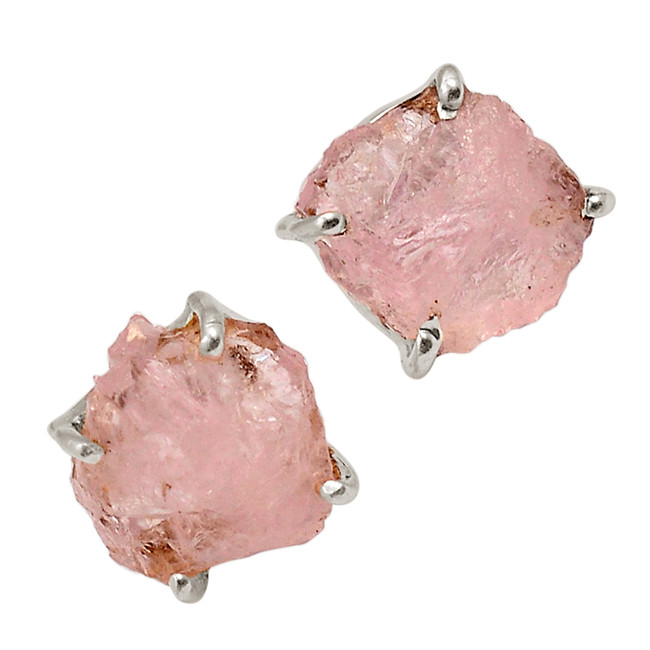 Natural Morganite Rough - Madagascar 925 Silver Earrings Stud Jewelry ALLE-17695