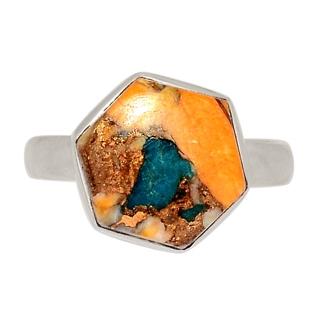 Composite Spiny Oyster & Arizona Turquoise 925 Silver Ring s.7 ALLR-28421