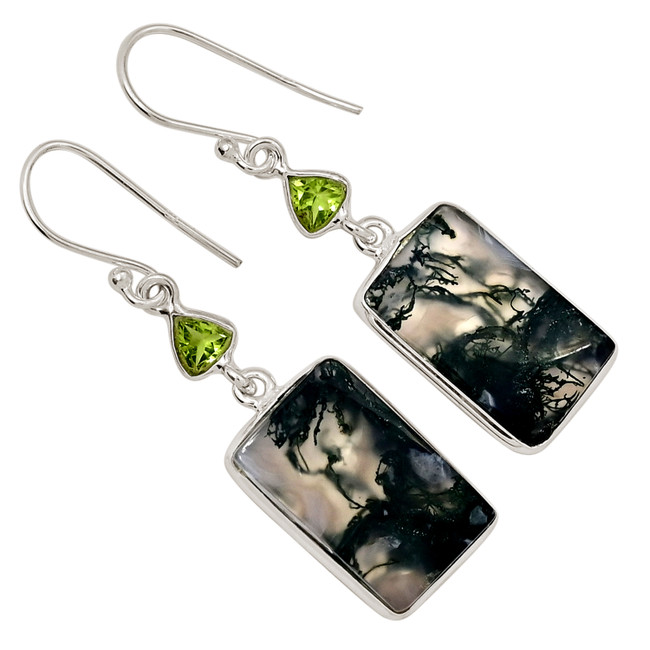 Natural Moss Agate - India & Peridot 925 Silver Earrings Jewelry ALLE-18011