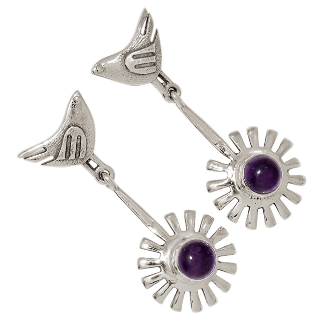 Dove - Natural Amethyst - African 925 Silver Earrings Jewelry ALLE-18104