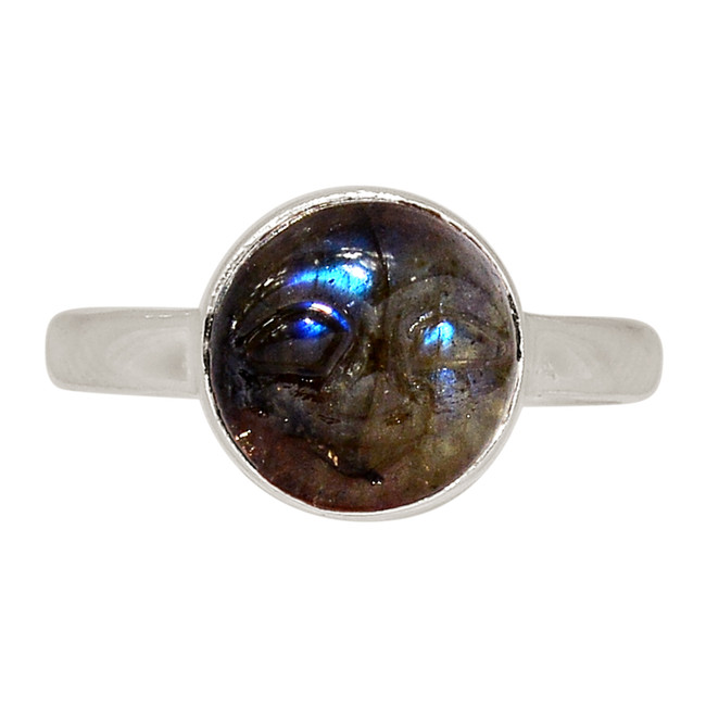 Natural Goddess Face Labradorite - Madagascar 925 Silver Ring s.8 ALLR-28709