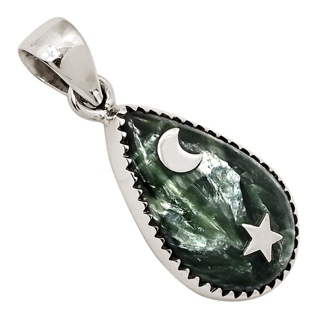 Moon & Star - Natural Russian Seraphinite 925 Silver Pendant Jewelry ALLP-27684