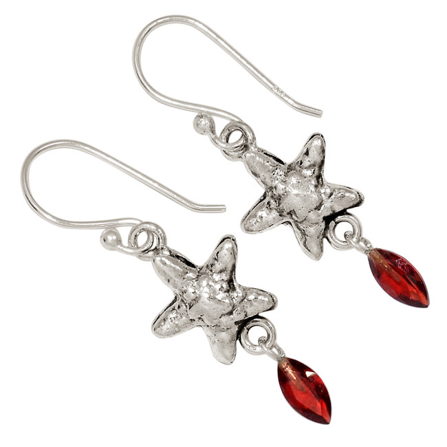 Starfish - Natural Garnet - Madagascar 925 Silver Earrings Jewelry ALLE-17612