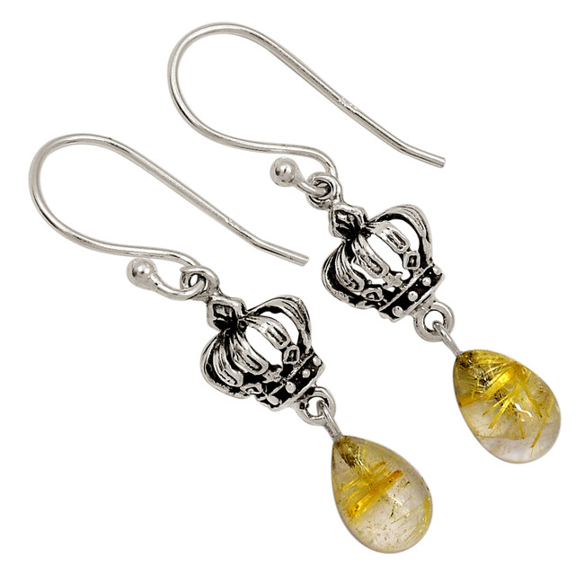 Celtic Crown - Natural Golden Rutile - Brazil 925 Silver Earrings ALLE-17660