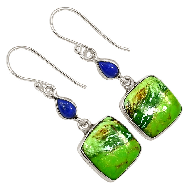Composite Mohave Green Turquoise & Lapis 925 Silver Earrings Jewelry ALLE-17847